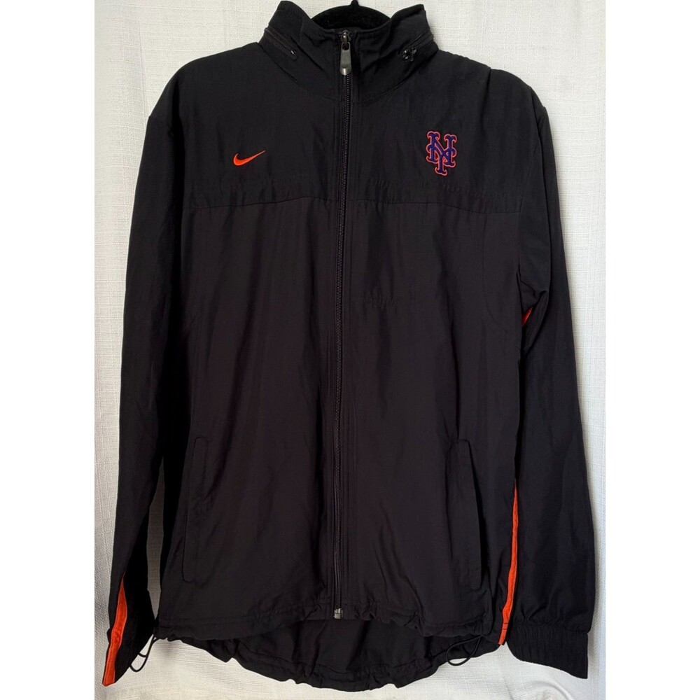 Nike New York Mets Jacket Men M Black Hooded Windbreaker MLB Baseball Full Zip